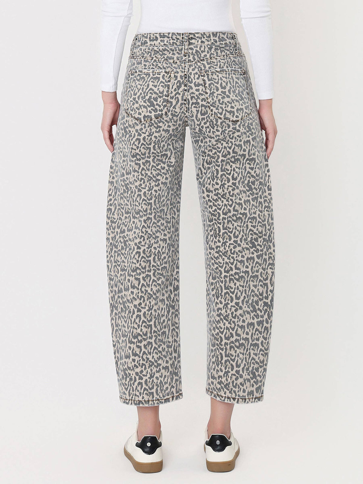 Vervet High Rise Leopard Print Utility Barrel Jeans