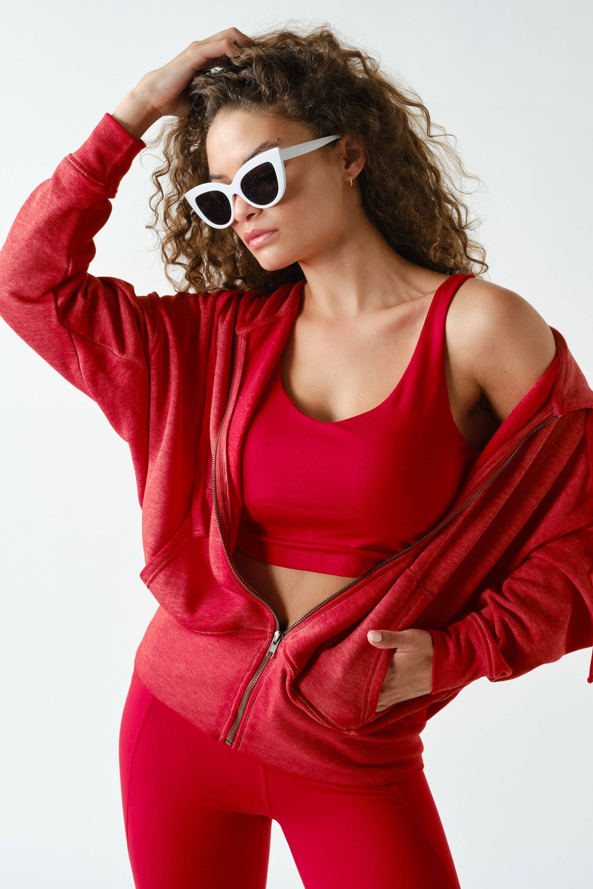 Mono B Fleece Hoodie Jacket with Tapered Sleeves