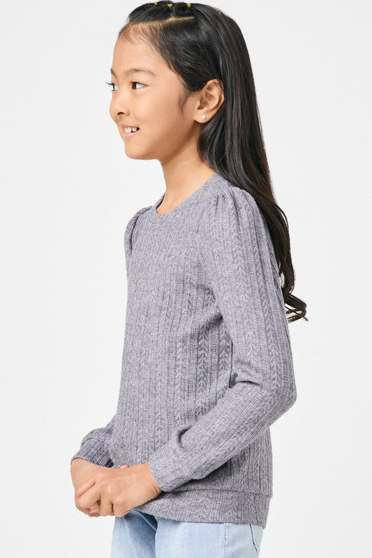 Girls Long Sleeve Cable Knit Detail Top