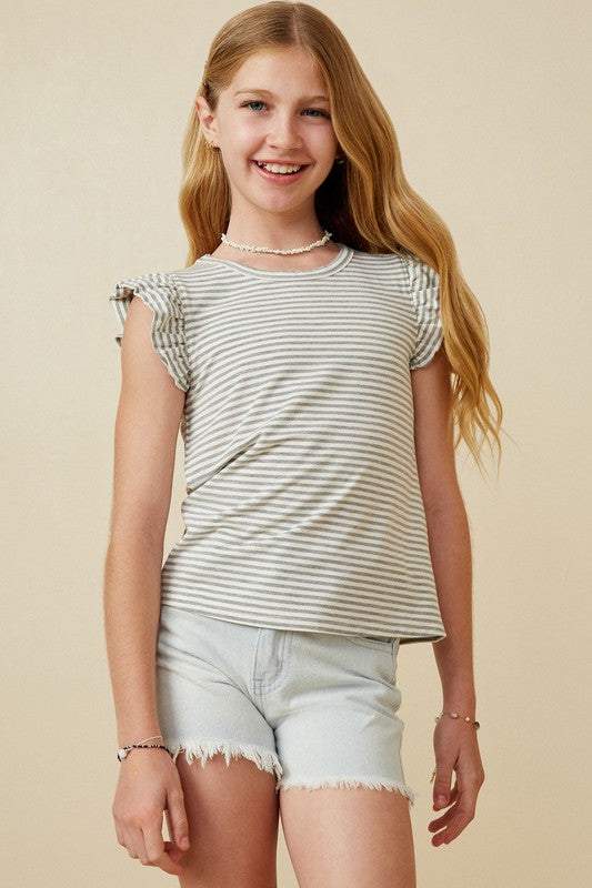 Girls Smocked Ruffle Striped Knit Top