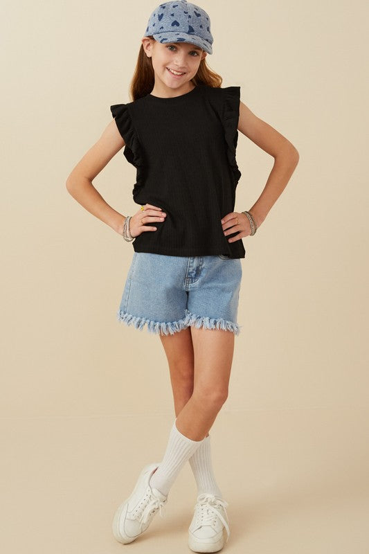 Girls Ribbed Ruffled Detail Knit Tank