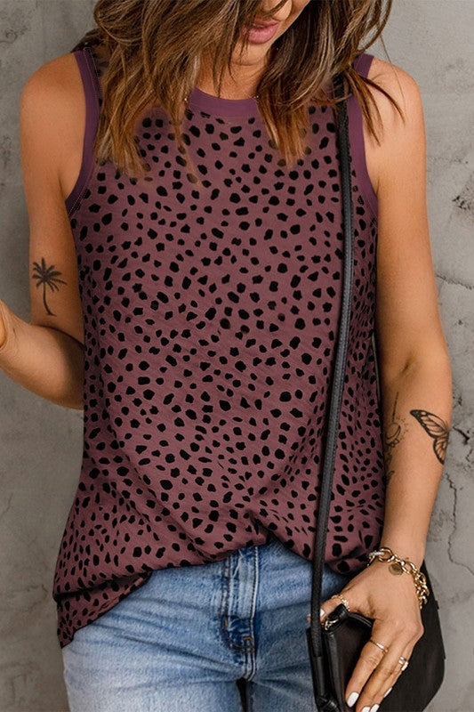 Fiery Red Leopard Print Round Neck Tank Top