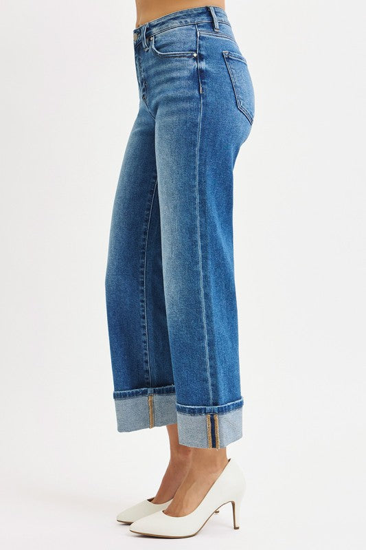Risen Mid Rise Crop Straight Cuffed Jeans