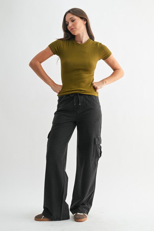 Mono B Essential Micro-Ribbed Short Sleeve Top