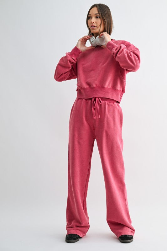 Mono B Mineral Wash Luxe Wide-Leg Sweatpants