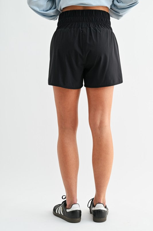 MONO B High Waist Scallop Active Shorts – Black