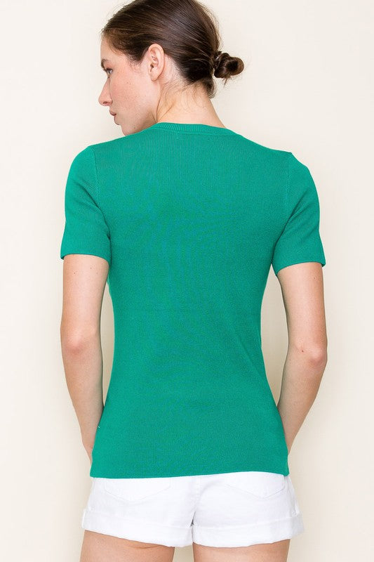 Classic Sweater Knit Tee – Emerald Green