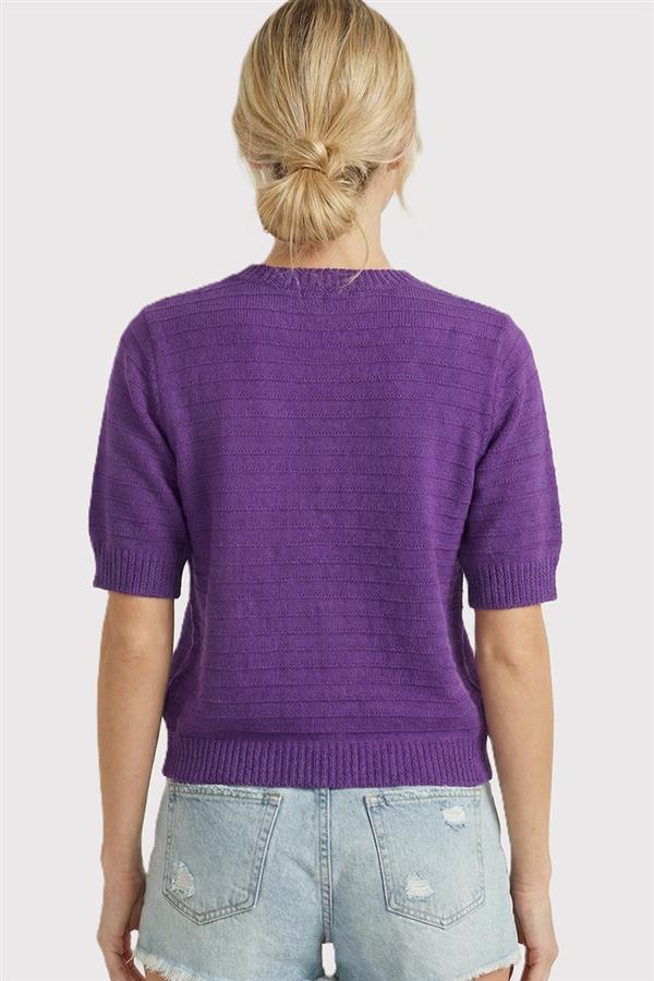 Purple Pointelle Knit Sweater Top