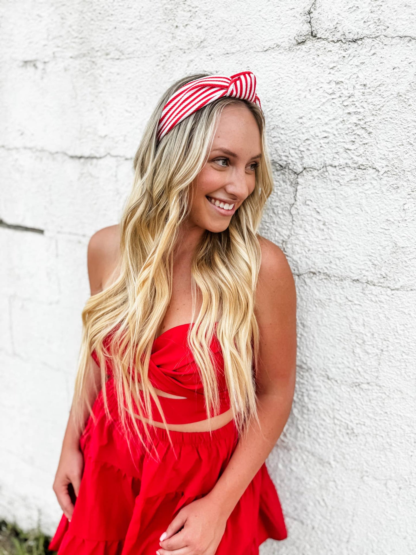 Red/ White Thick Striped Structured Headband