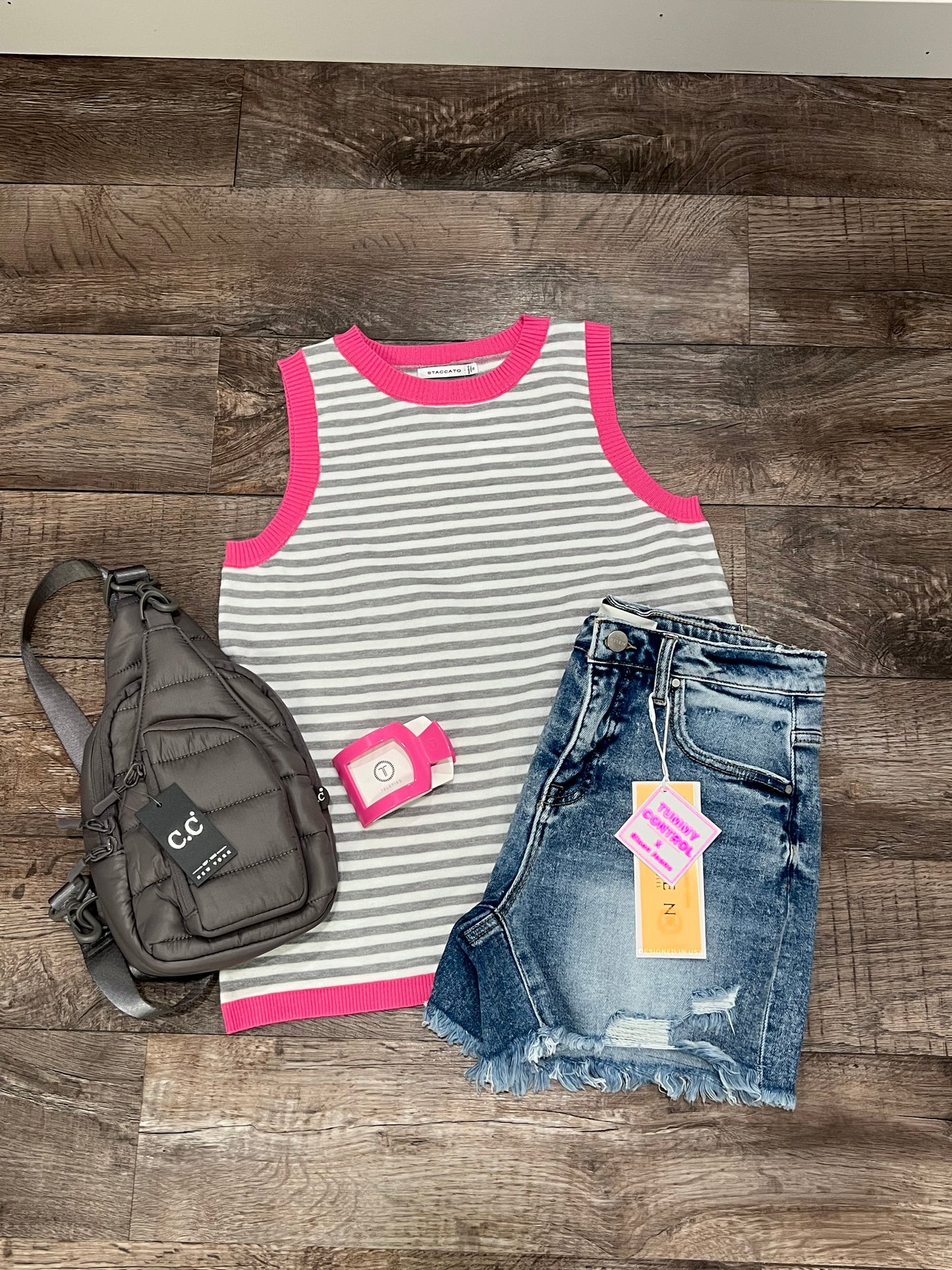 Striped Tank with Pink Contrast