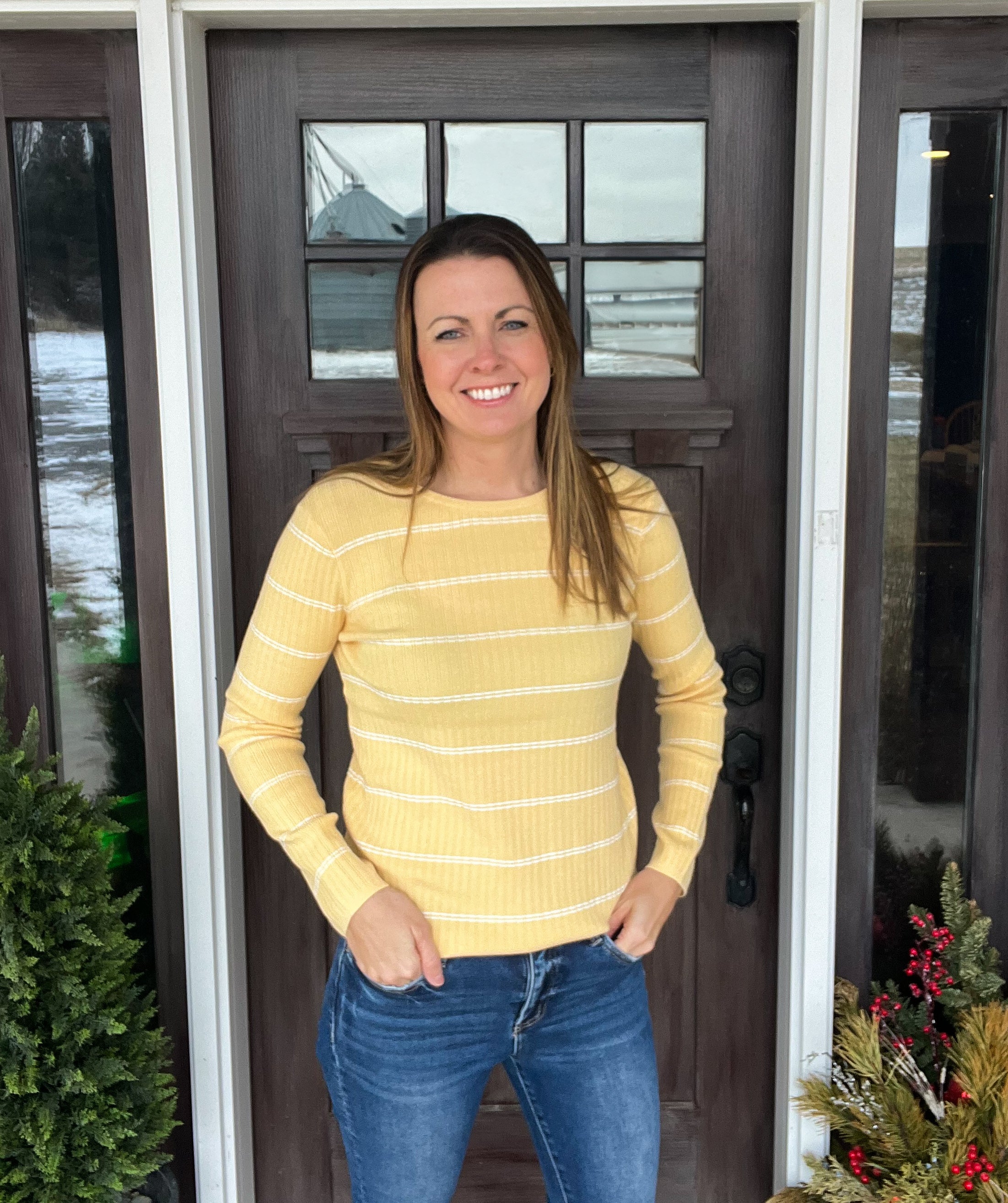 Buttercream Yellow Striped Knit Sweater - Main Image