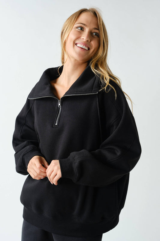 Mono B Black Fleece Half-Zip Pullover