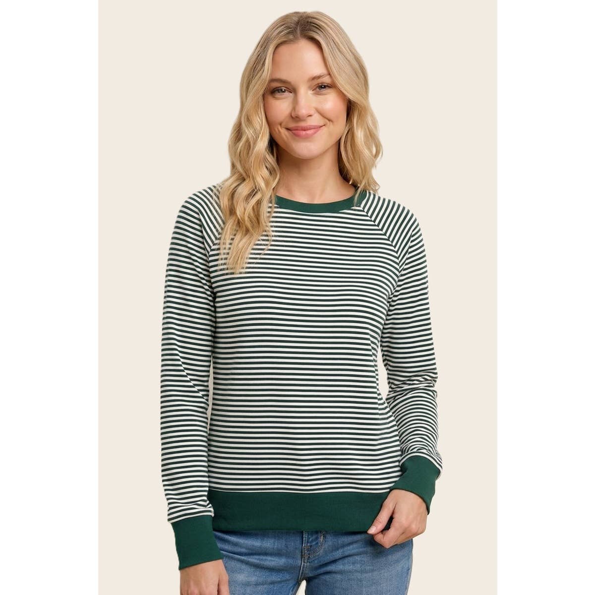 Dark Green Striped Top