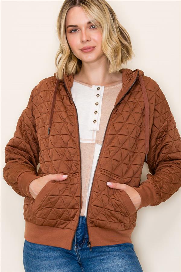 Copper Quilted Zip-Up Jacket – Cozy Everyday Layer
