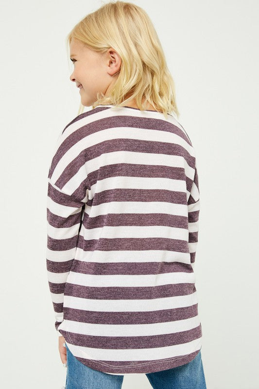 Girls Drop Shoulder Stripe Knit Top
