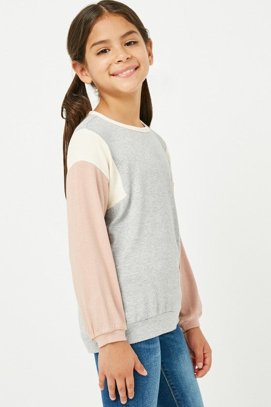 Girls Contrast Paneled Ribbed Knit Relaxed Tee