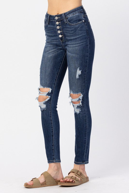 Judy Blue Button Fly Cuffed Skinny