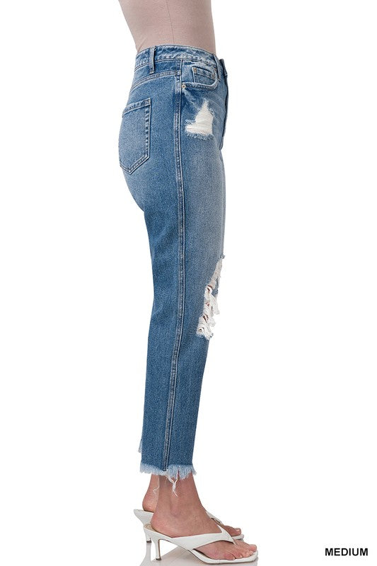 Zenana High Rise Straight Distressed Crop Jeans