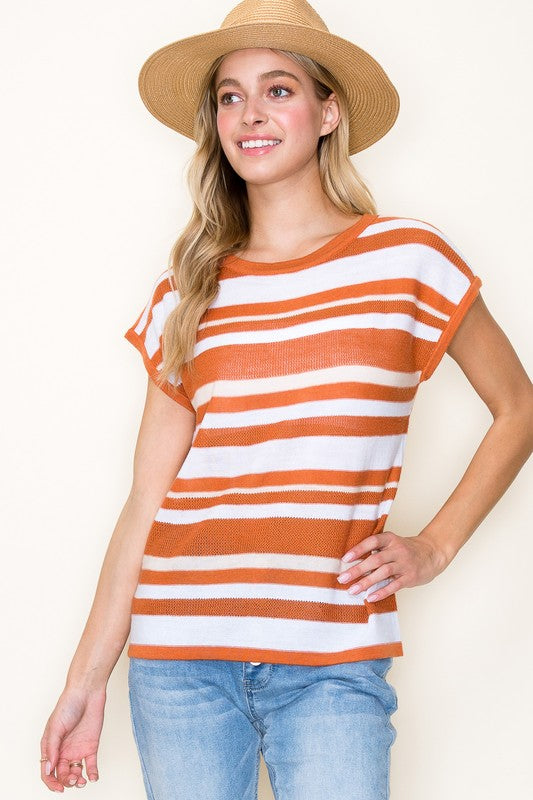 Short Sleeve Striped Sweater Top