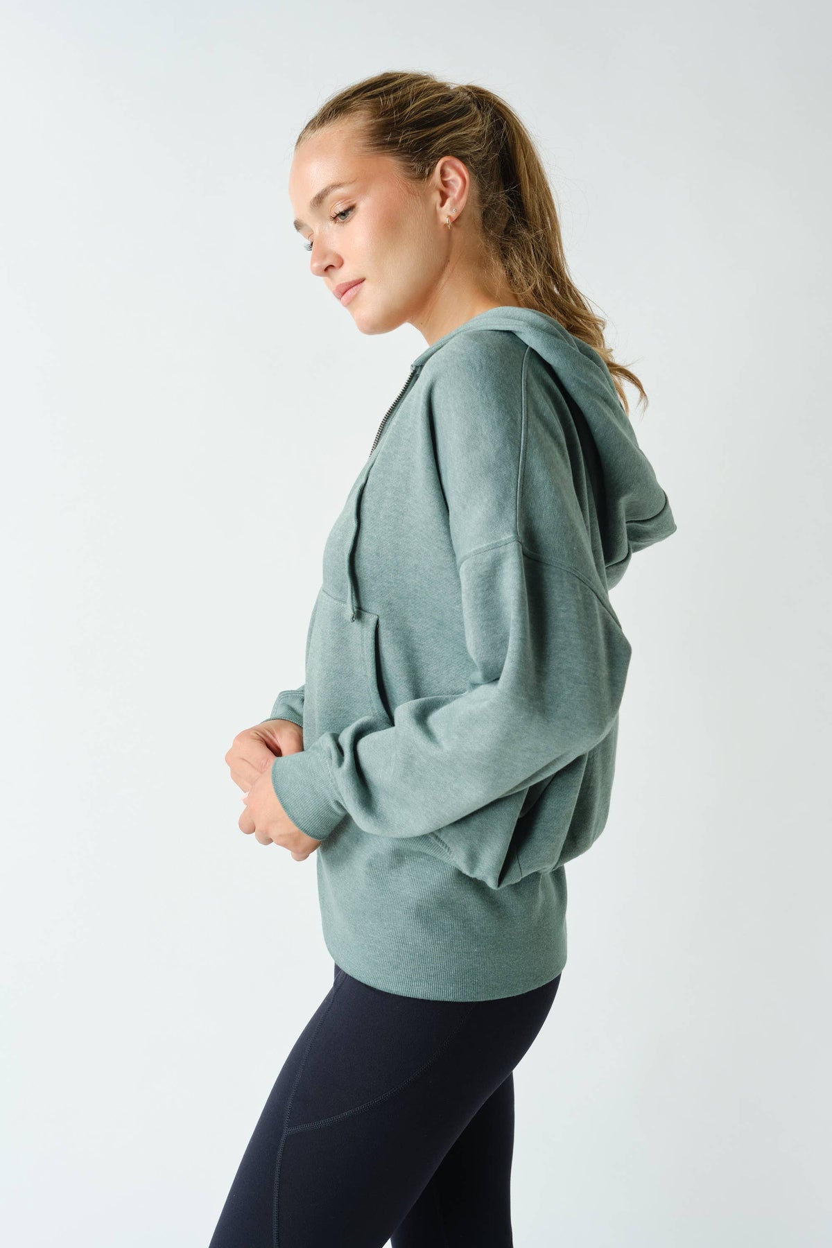 Mono B Fleece Hoodie Jacket with Tapered Sleeves