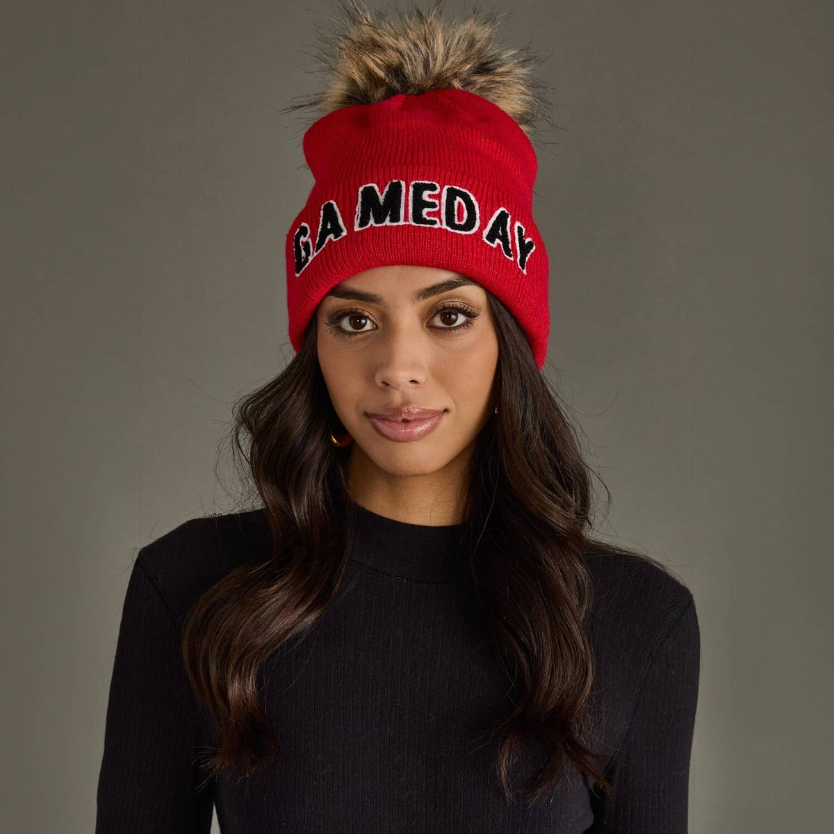 Red & Black Game Day Pom Hat