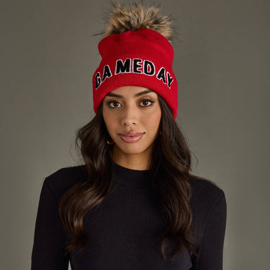 Red & Black Game Day Pom Hat