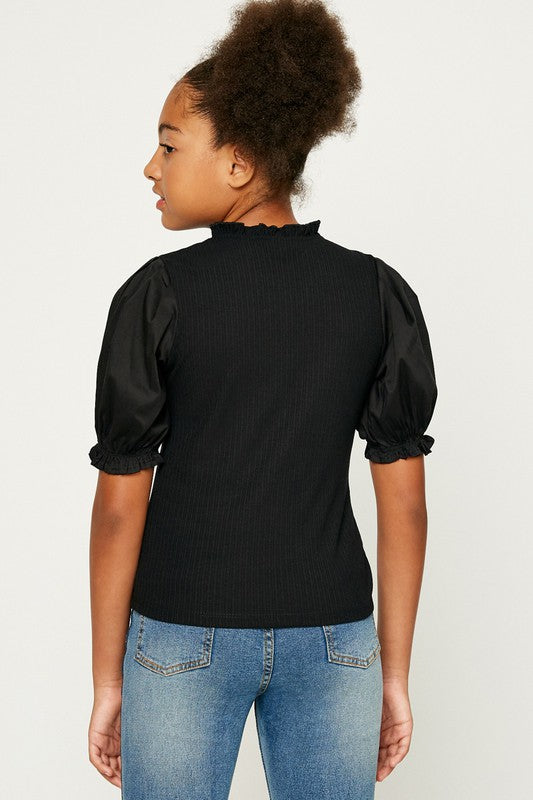 Kids Pleated Cinched Sleeve Top