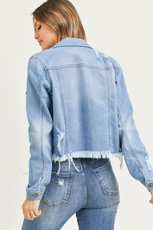 Distressed Vintage Frayed Hem Denim Jacket