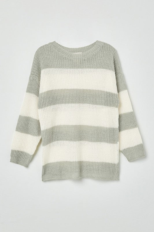 Girls Striped Loose Knit Sweater