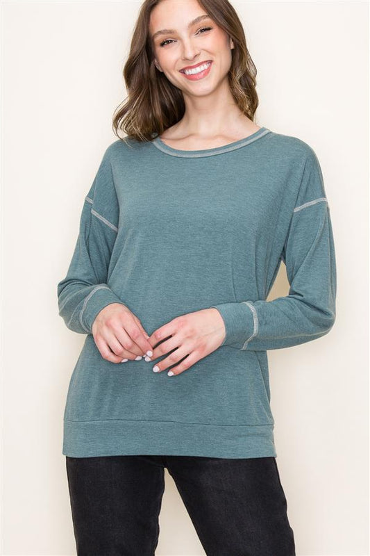 Exposed Stitching Long Sleeve Top