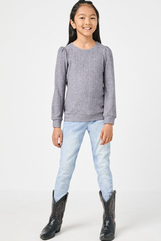 Girls Long Sleeve Cable Knit Detail Top