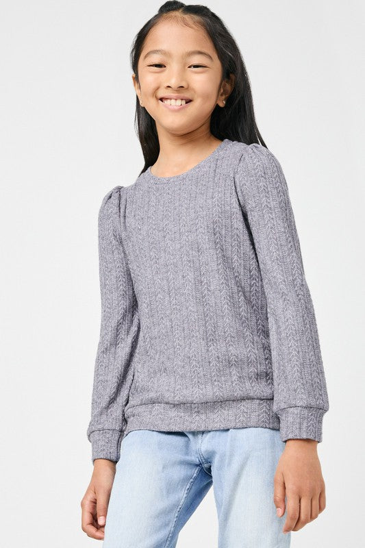 Girls Long Sleeve Cable Knit Detail Top