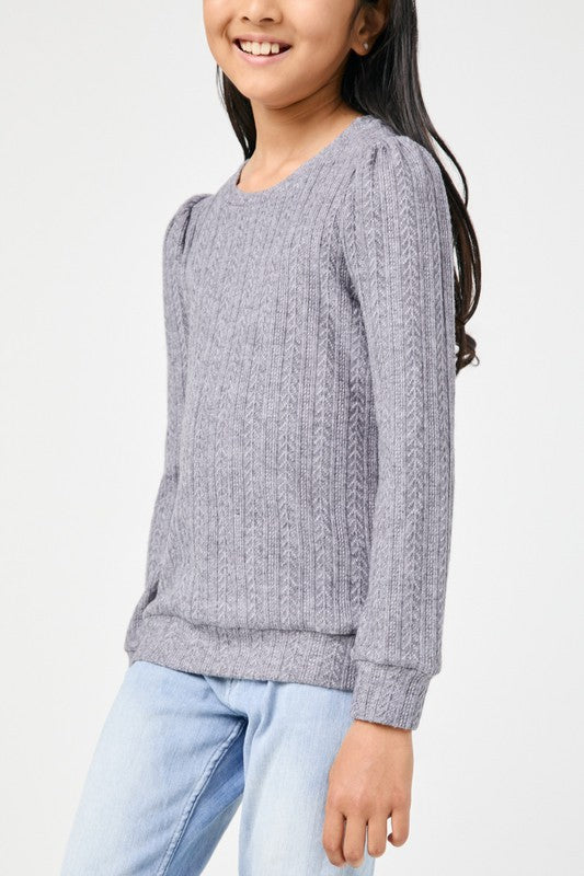 Girls Long Sleeve Cable Knit Detail Top