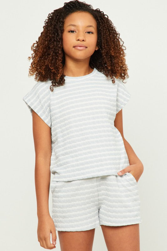 Girls Textured Knit Stripe Sleeveless Top