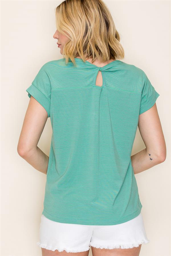 Mint Green Striped Short Sleeve Top