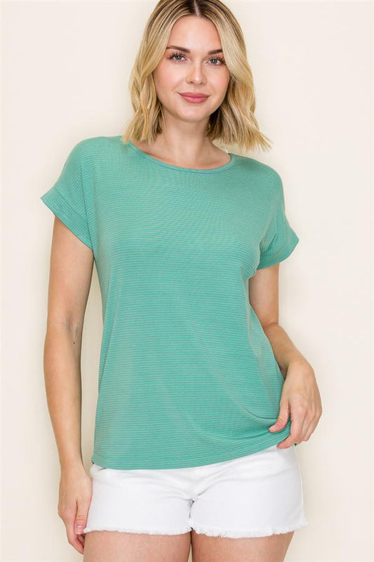 Mint Green Striped Short Sleeve Top