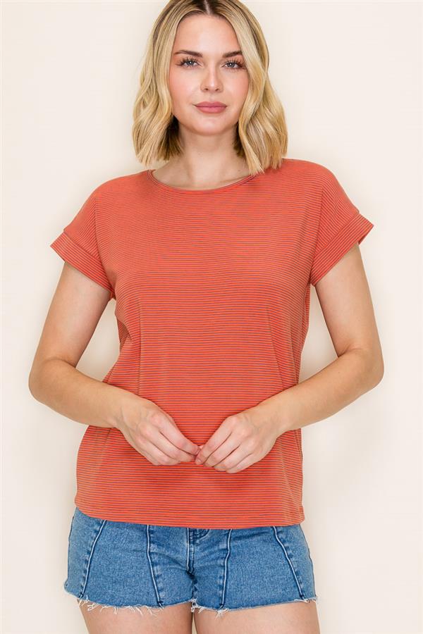 Orange Striped Short Sleeve Top