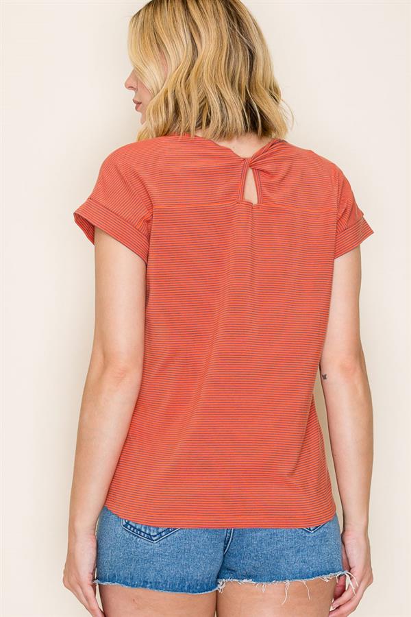 Orange Striped Short Sleeve Top