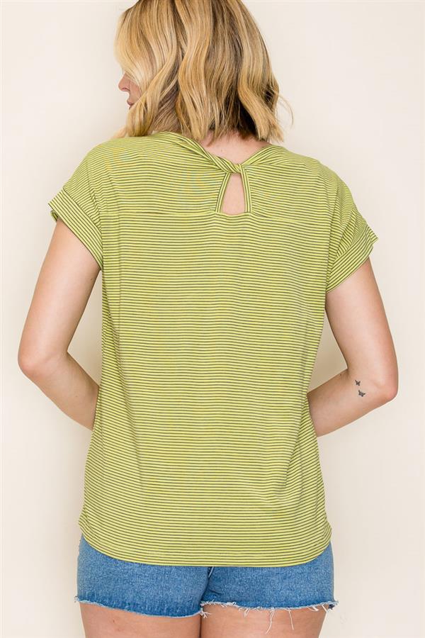 Lime Green Striped Short Sleeve Top