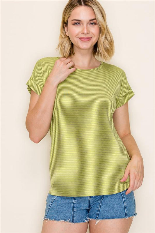 Lime Green Striped Short Sleeve Top