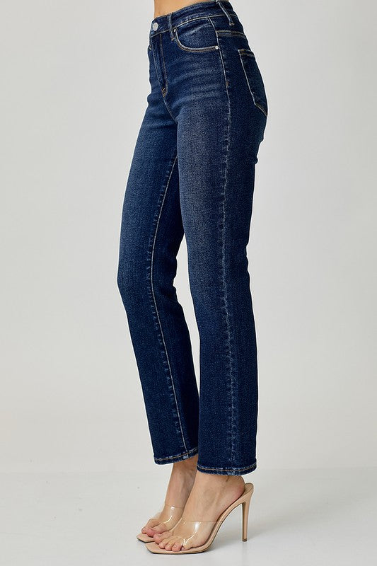 Risen Mid Rise Ankle Slim Straight Jeans