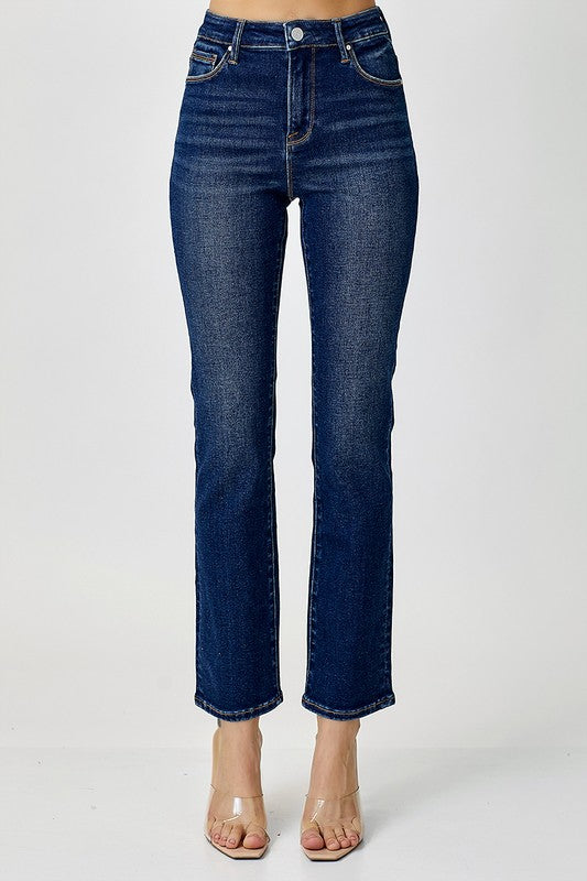 Risen Mid Rise Ankle Slim Straight Jeans
