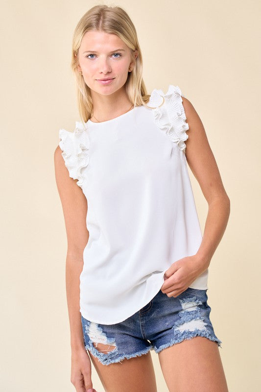 Frilled Sleeveless Woven Top