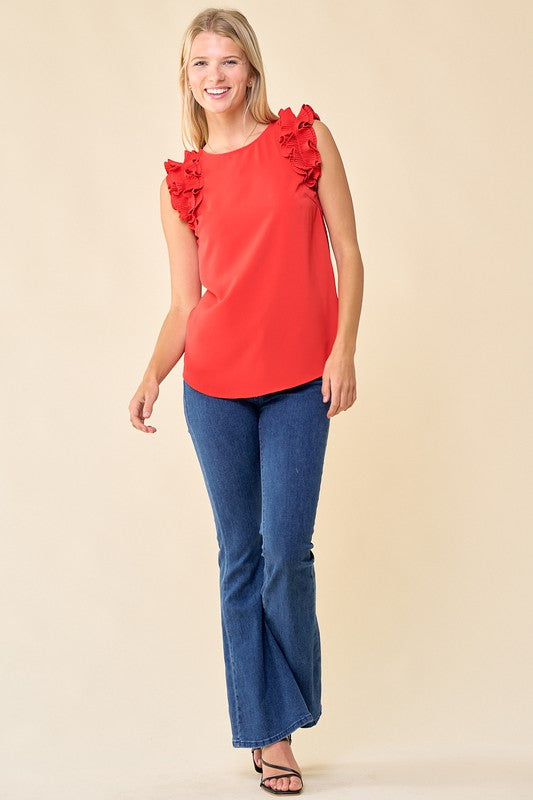 Frilled Sleeveless Woven Top