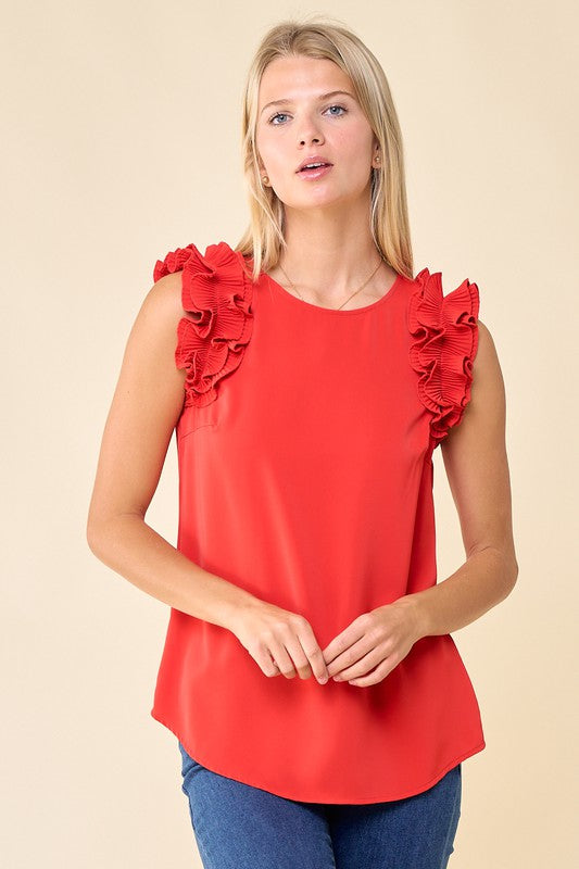 Frilled Sleeveless Woven Top