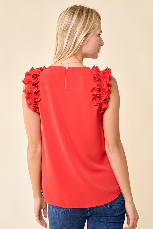 Frilled Sleeveless Woven Top