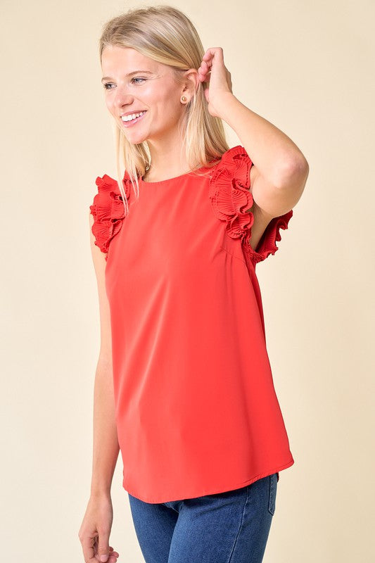 Frilled Sleeveless Woven Top