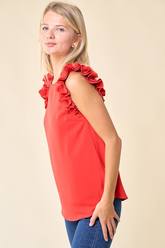 Frilled Sleeveless Woven Top