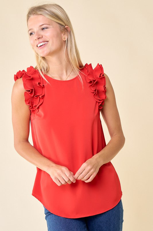 Frilled Sleeveless Woven Top