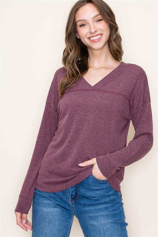 Double V-Neck Long Sleeve Pullover
